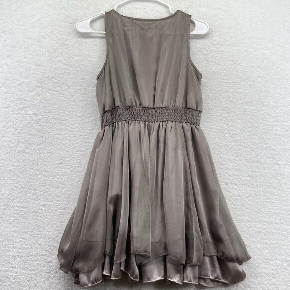 Ya Los Angeles Fit Flare Dress Size Small Gray V Neck Braided Belt Chiffon New - Picture 4 of 10